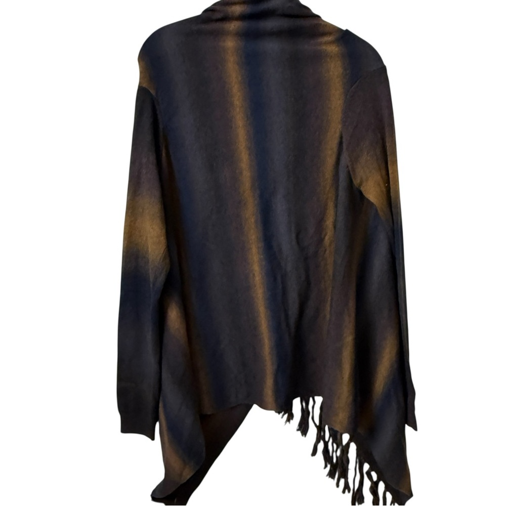 Lovestitch Vida Boho Western Wrap Sweater Medium 
Brown Blue Stripes Fringe - Picture 5 of 11